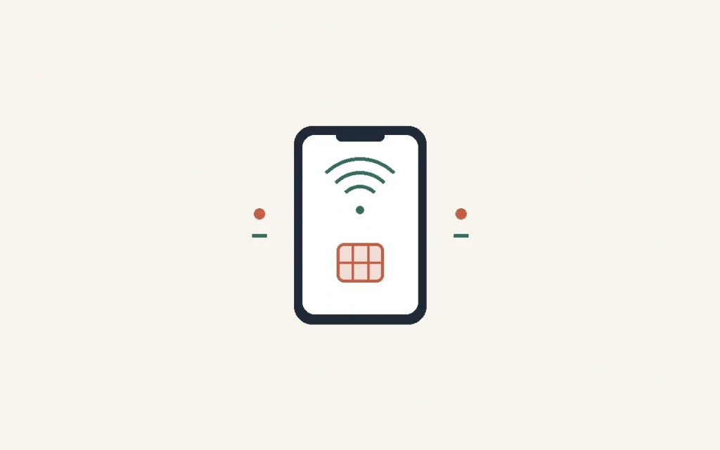 Text-free illustration of a smartphone with wireless signal arcs and a small embedded chip.